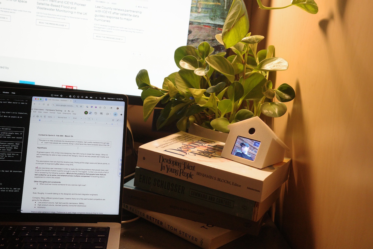 Birdhouse on a cozy desk